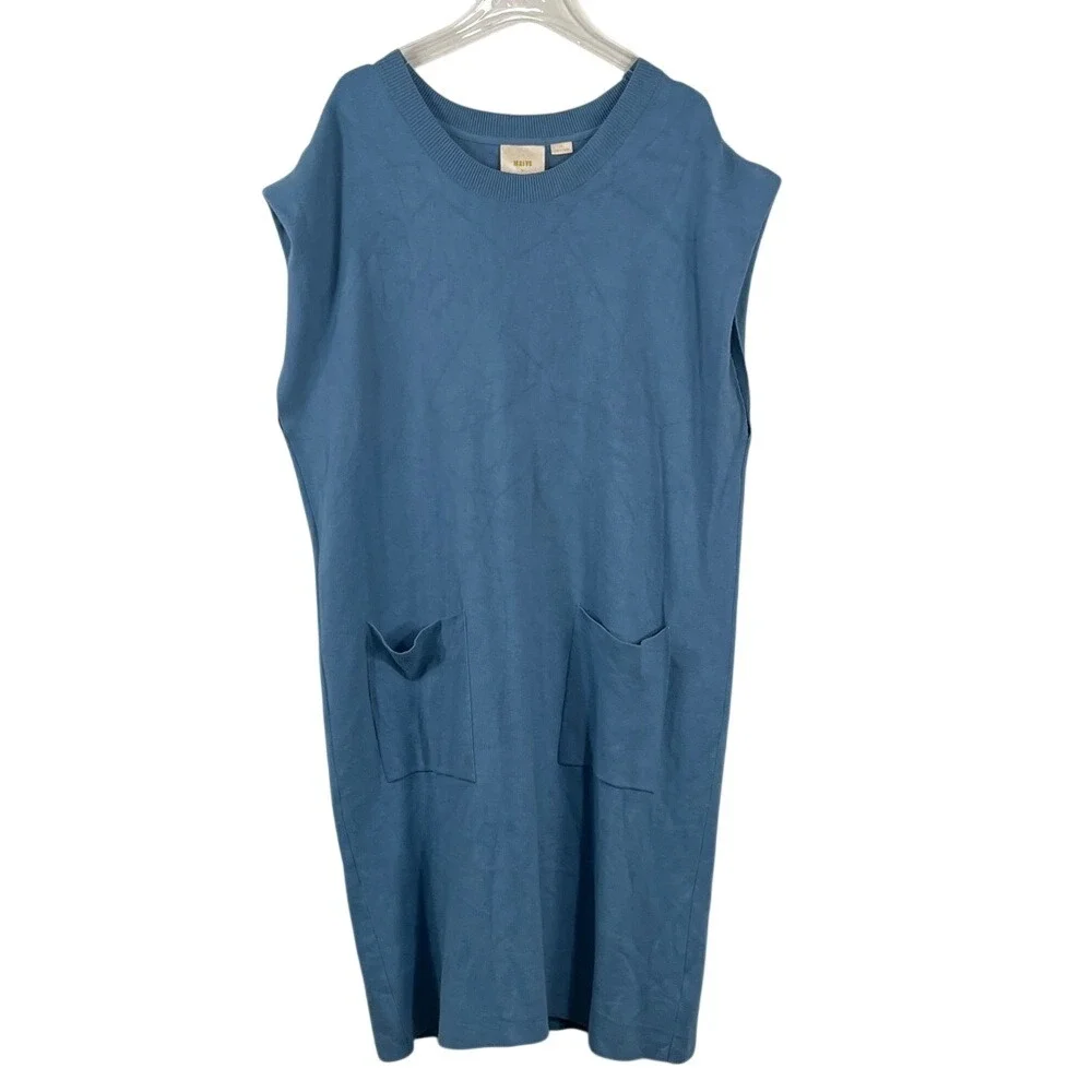 Maeve Anthropologie Blue Sleeveless Sweater Dress Patch Pocket Knit 3X Plus Size